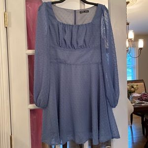 Ruched dot chiffon long sleeve dress